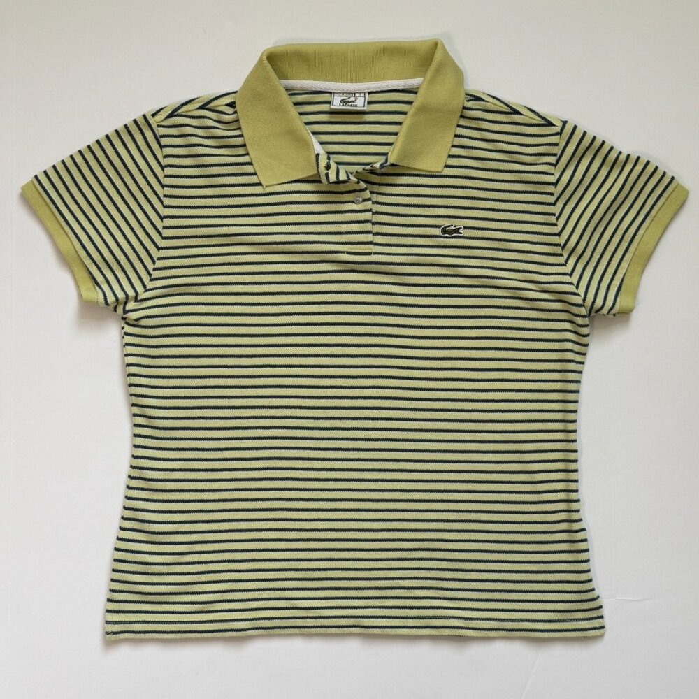 Lacoste Vintage Short Sleeve Collar Shirt‎ Size 10 Iconic Crocodile Logo Stripe